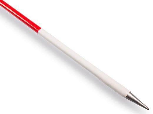 Jalonstok hout 200cm., geplastificeerd, boven rood, stalen punt.