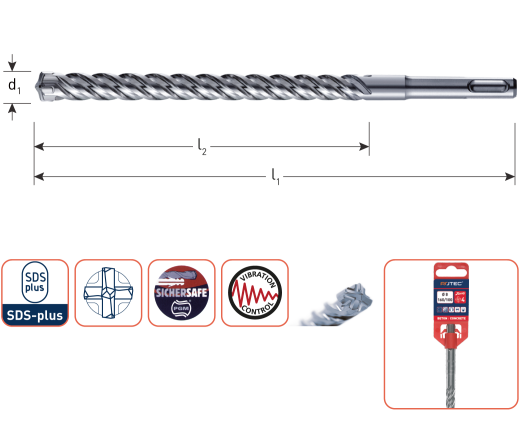 Hamerboor SDS+ Quattro-X 6,0x100/165 (1 st per set)