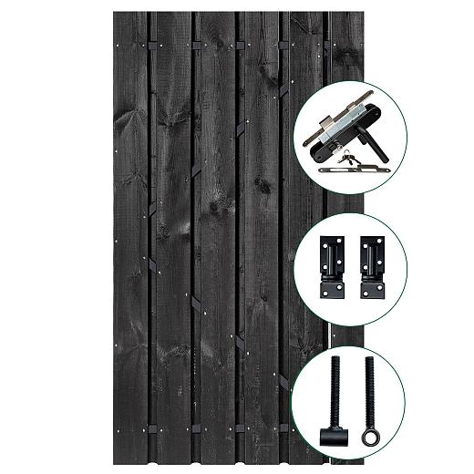Tuindeur Privacy grenen geschaafd zwart 120x195cm - incl. zwart slot