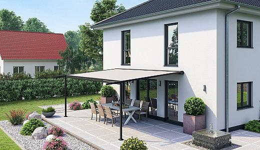 Elektrische zonwering met rits op staanders P550 450x500 cm (bxd) Incl. afstandsbediening type I.O.