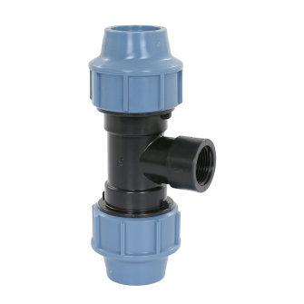 Unidelta schroef T-stuk 90°, 2x klem / 1x binnendraad, Kiwa, 16 bar, 25 mm x ½"