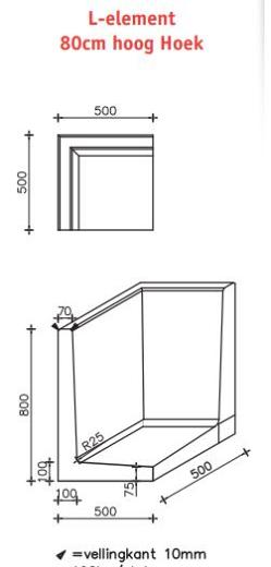 L-Hoekelement 50x50x80 (bxdxh) grijs