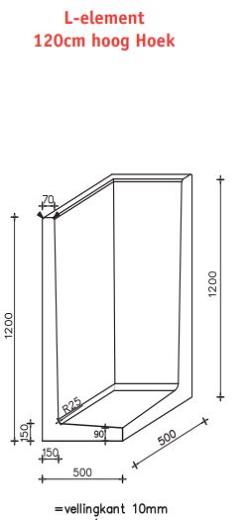 L-Hoekelement 50x50x120 (bxdxh) zwart