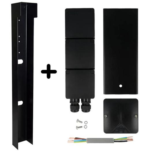 Tuinpaal - pro+ drievoudig met kabeldoos, afdekkap en installatiedraad zwart