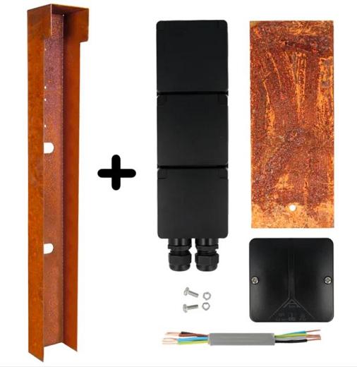 Tuinpaal pro+ drievoudig met kabeldoos, afdekkap en installatiedraad (diverse kleuren)