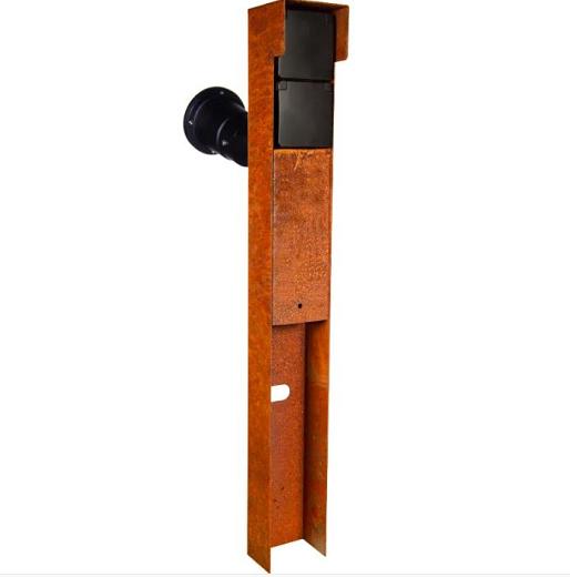 Tuinpaal - pro+ dubbel met spot, kabeldoos, afdekkap en installatiedraad cortenstaal