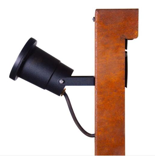 Tuinpaal - pro+ dubbel met spot, kabeldoos, afdekkap en installatiedraad cortenstaal