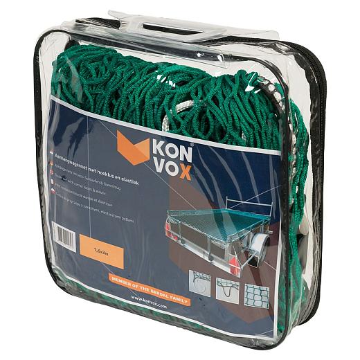 Konvox Aanhangwagennet met hoeklus en elastiek 1,6 x 3m groen