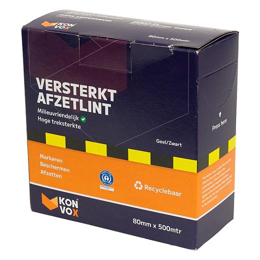 Konvox Afzetband geel/zwart 80mm x 500m