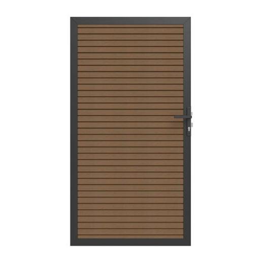 NewTechWood co-extrusie composiet deur in aluminium frame, horizontaal triple, 100 x 195 cm, Teak.