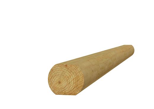 Ronde paal cilindrisch gefreesd haaks gekort 1 zijde gekroond, ø 10 x 400 cm.