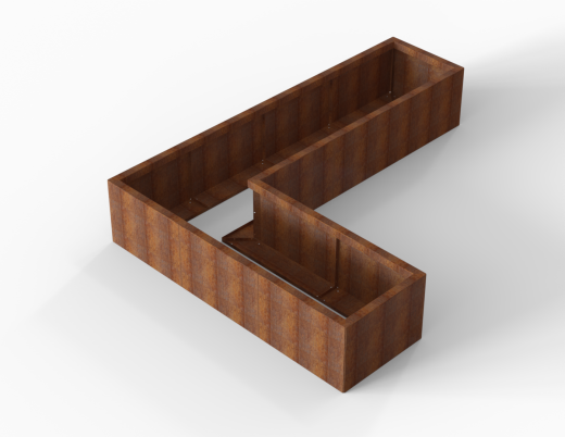 Bloembak corten Module+ L-vorm 60x420x150x28 cm