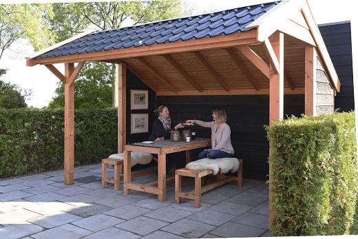 Douglas achterwand kapschuur Comfort enkelzijdig Zweeds rabat, zwart geïmpregneerd.