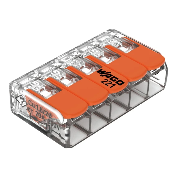 WAGO 5V verbindingsklem t/m 4mm soepel en massief - 25 stuks