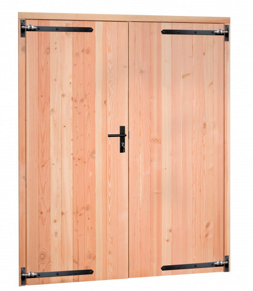 Douglas dubbele dichte deur met zwart beslag inclusief kozijn, 168 x 201 cm, onbehandeld.