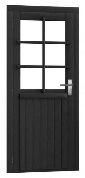 Vuren enkele 6-ruits deur inclusief kozijn, linksdraaiend, 90 x 201 cm, antraciet gespoten.