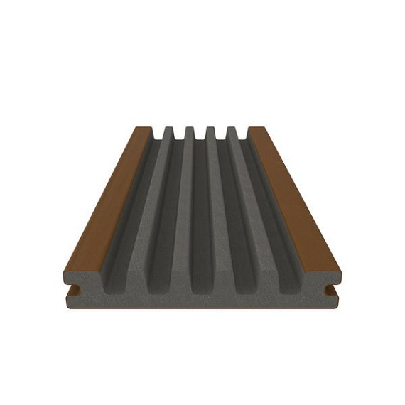 NewTechWood HKC co-extrusie enkelzijdig dekdeel houtstructuur 2,3 x 13,8 x 300 cm, Teak.