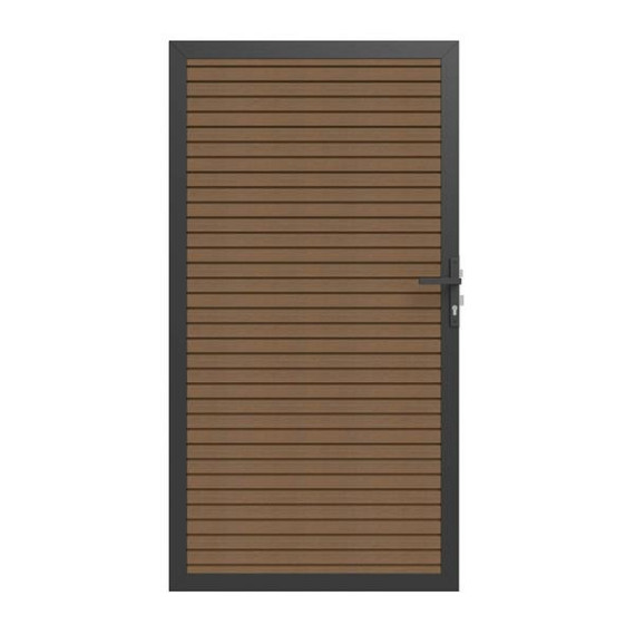 NewTechWood co-extrusie composiet deur in aluminium frame, horizontaal triple, 100 x 195 cm, Teak.