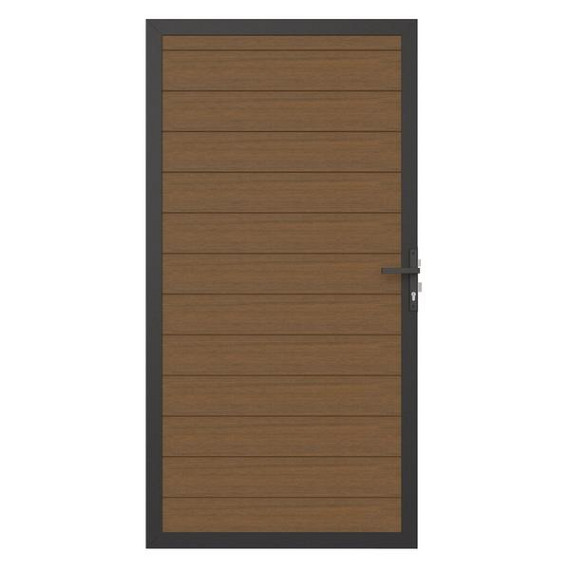 NewTechWood co-extrusie composiet deur in aluminium frame, horizontaal, 100 x 195 cm, Teak.