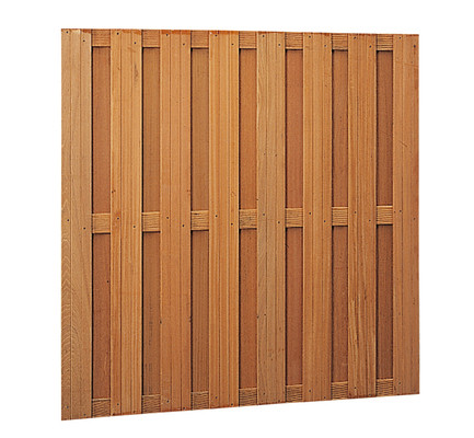 Hardhouten plankenscherm 18-planks recht verticaal / horizontaal 180 x 180 cm.
