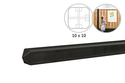 Betonpaal met diamantkop t.b.v. rotsmotief platen 10 x 10 x 280 cm, antraciet gecoat eindpaal.