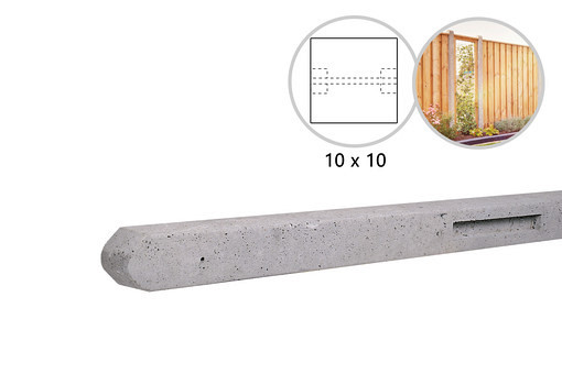 Betonpaal stampbeton 10 x 10 x 190 cm, grijs tussenpaal t.b.v. scherm 90 cm hoog.