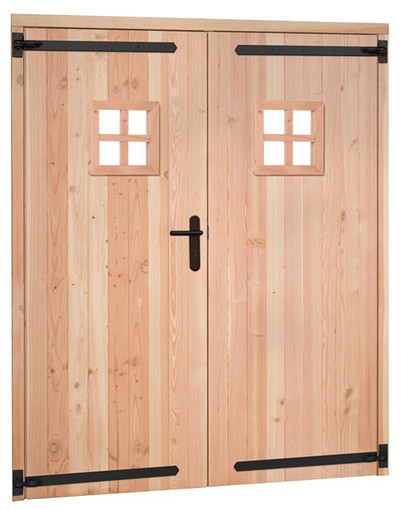 Douglas dubbele 1-ruits deur inclusief kozijn, 168 x 201 cm, onbehandeld.