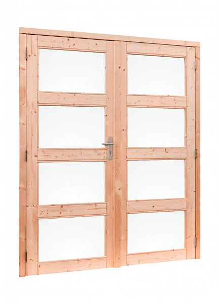 Douglas dubbele 4-ruits deur inclusief kozijn, 168 x 201 cm, onbehandeld.