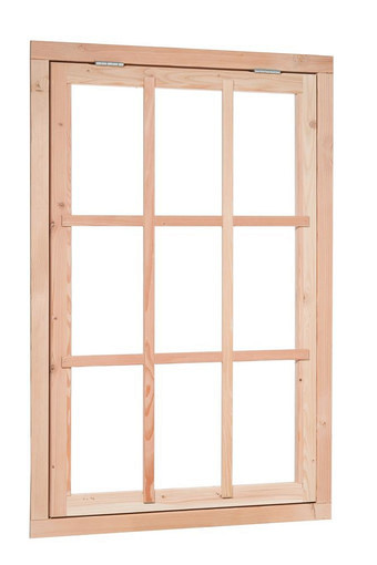 Douglas 9-ruits uitzetraam, 91 x 136 cm, kleurloos geïmpregneerd.