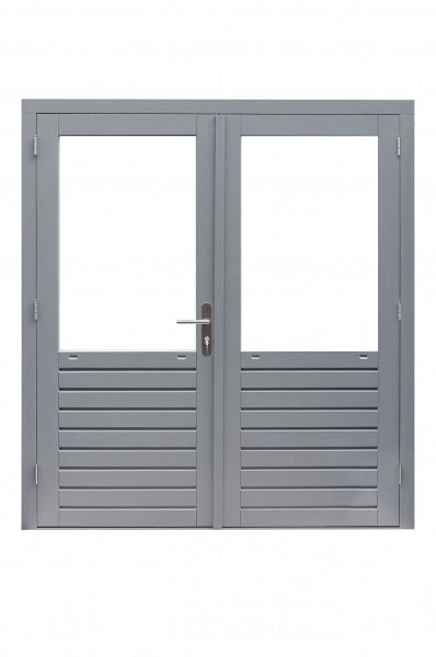 Hardhouten dubbele 1-ruits deur Prestige met dubbelglas, 202 x 221 cm, grijs gegrond.