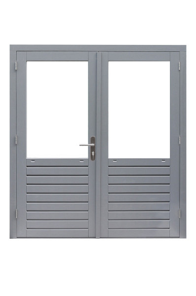 Hardhouten dubbele 1-ruits deur Prestige met dubbelglas, 202 x 221 cm, grijs gegrond.