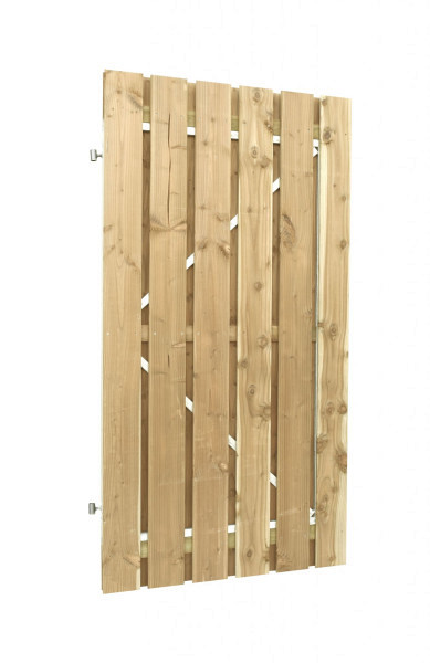 Jumbodeur v.z.v. slotgat, geschaafd vuren 15 mm op verstelbaar stalen frame 100 x 180 cm, recht verticaal.