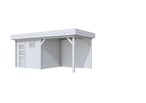 Topvision tuinhuis Bonte Kraai 300x250 cm met luifel 3 meter, grijs gespoten.
