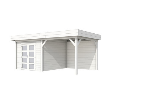 Topvision tuinhuis Bosuil 300x300 cm met luifel 3 meter, wit gespoten.
