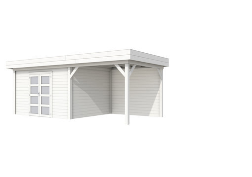 Topvision tuinhuis Parelhoen 400x300 cm met luifel 3 meter, wit gespoten.
