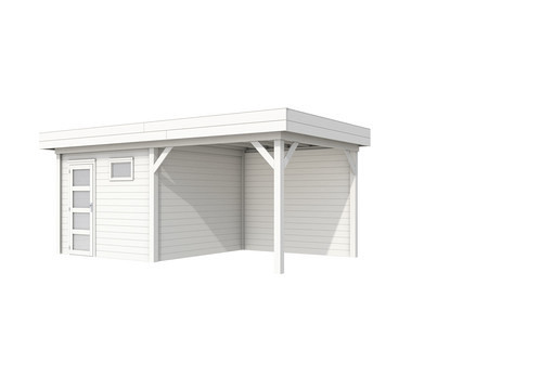 Topvision tuinhuis Tapuit 300x300 cm met luifel 3 meter, wit gespoten.