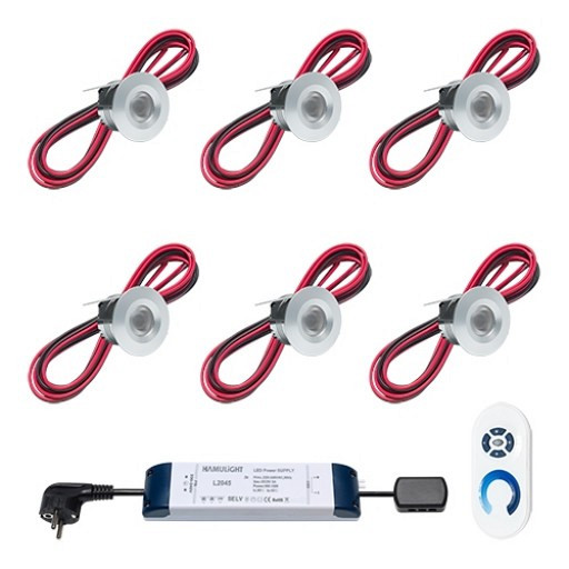 Verlichtingsset Madrid 6 spots t.b.v. houten overkapping met gording 5,5 - 7 cm.