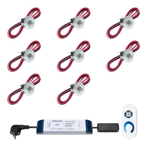 Verlichtingsset Madrid 8 spots t.b.v. houten overkapping met gording 5,5 - 7 cm.
