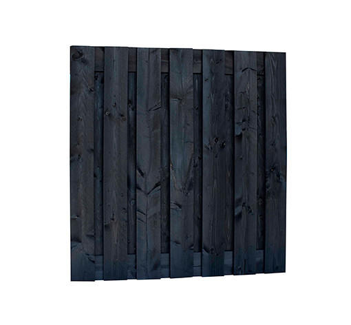 Douglas fijnbezaagd plankenscherm 15-planks 19 mm, 180 x 180 cm, zwart gedompeld.