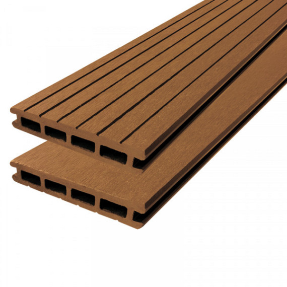 Vlonderplank bruin - Groef/ vlak, 2-zijdig bruikbaar 2,1x14,5x500 cm 2st/set