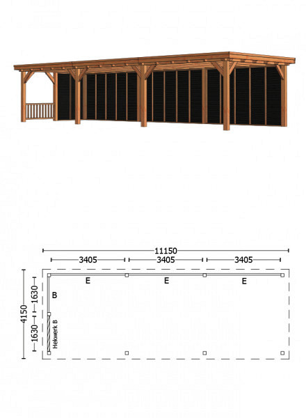 Buitenverblijf Siena 11150x4150x2500mm (bxdxh)