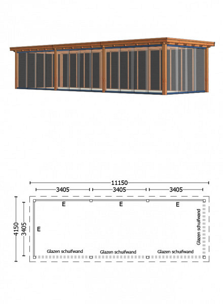 Buitenverblijf Siena 11150x4150x2500mm (bxdxh)