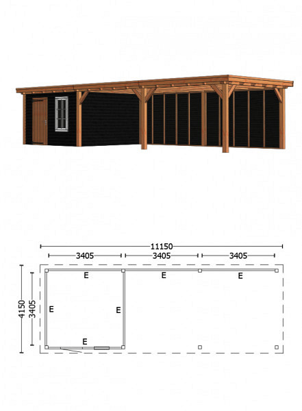 Buitenverblijf Siena 11150x4150x2500mm (bxdxh)