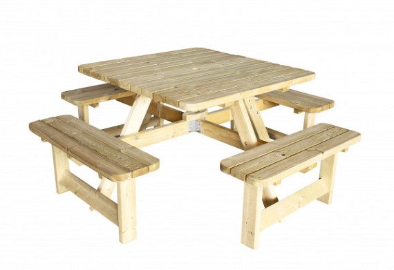 Picknicktafel Vierkant, 40 mm dik, bladmaat 115 x 115 cm.