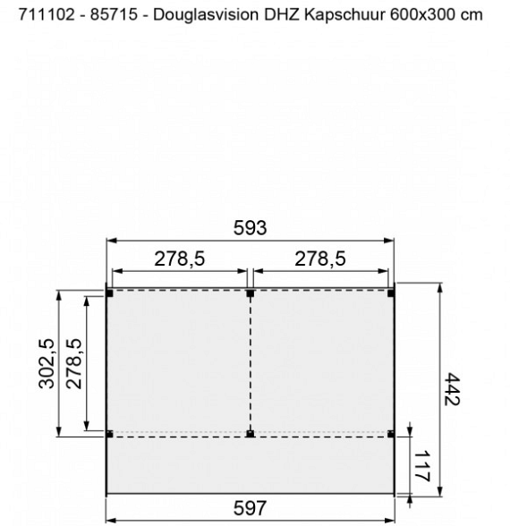 Douglasvision DHZ kapschuur 600 x 300/430 cm, kleurloos ge#mpregneerd.