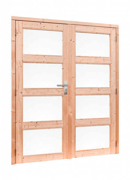 Douglas dubbele 4-ruits deur inclusief kozijn, 168 x 201 cm, kleurloos ge#mpregneerd.