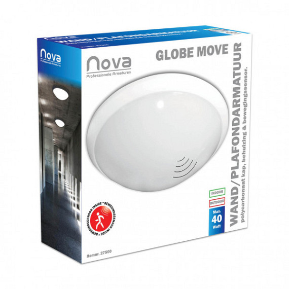 Plafond/ wand armatuur E27 + sensor Ø 330mm - polycarbonaat behuizing exclusief lamp