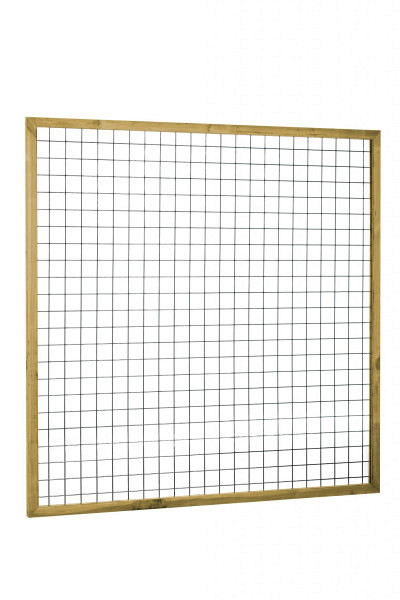 Eco gaastrellis met maas 7,5 x 7,5 cm, in grenen raamwerk 4,5 x 4,5 cm, 180 x 180 cm, groen geïmpregneerd.
