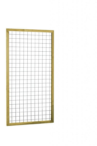 Eco gaastrellis met maas 7,5 x 7,5 cm, in grenen raamwerk 4,5 x 4,5 cm, 90 x 180 cm, groen geïmpregneerd.