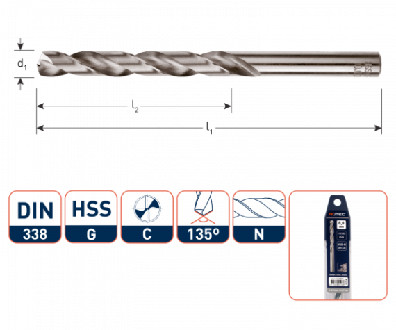 Spiraalboor HSS-G DIN338 N ø1,0 (2 st per set)